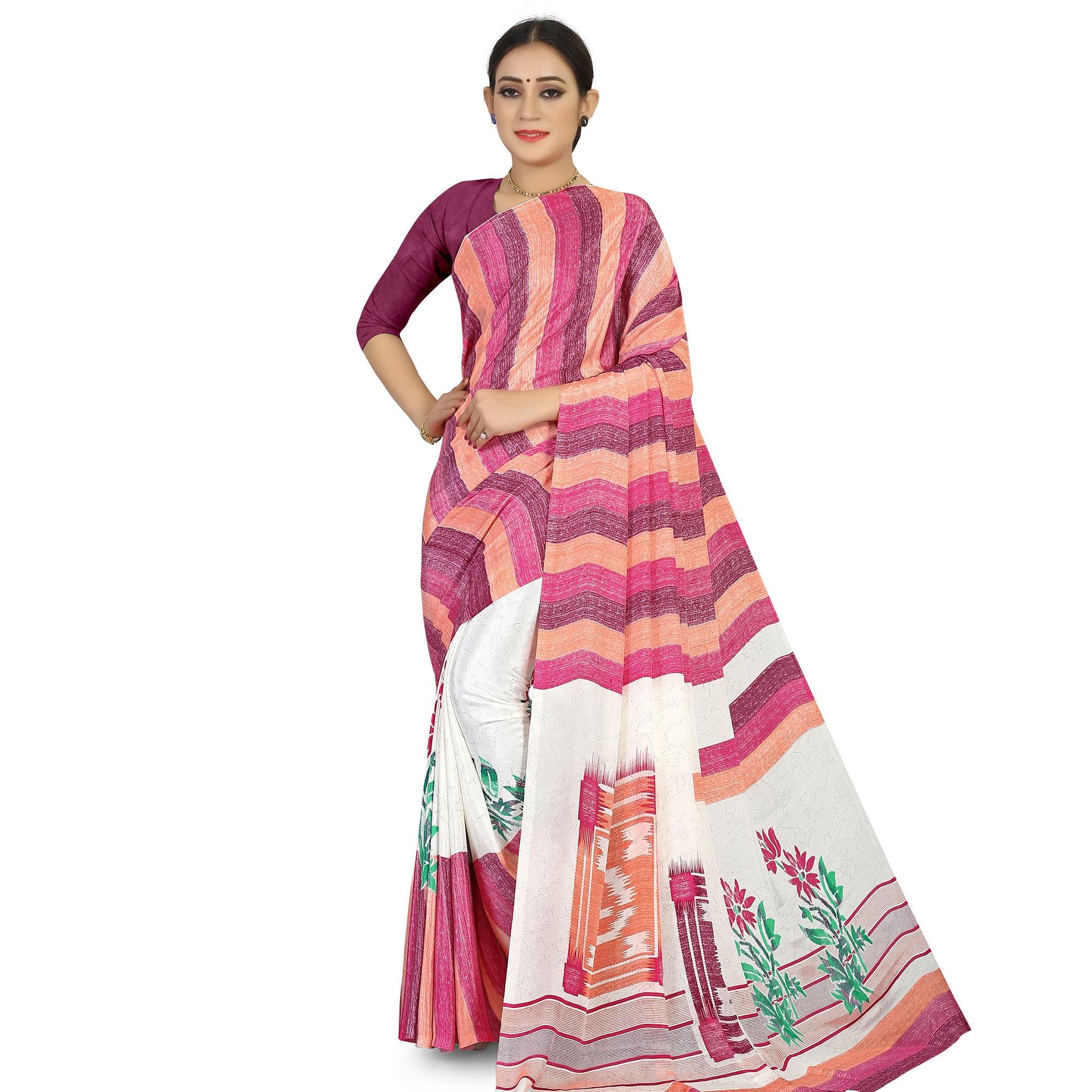 Graceful Multicolored Colored Casual Wear Printed Satin Saree - Peachmode
