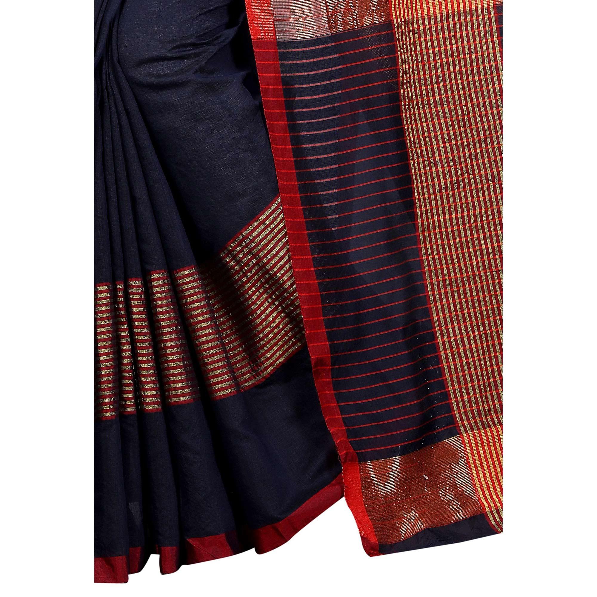 Graceful Navy Blue Colored Festive Wear Cotton Saree - Peachmode