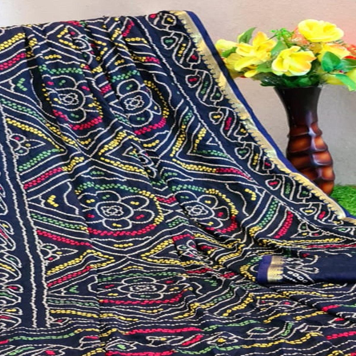 Graceful Navy Blue Colored Festive Wear Woven Moss Georgette Saree - Peachmode