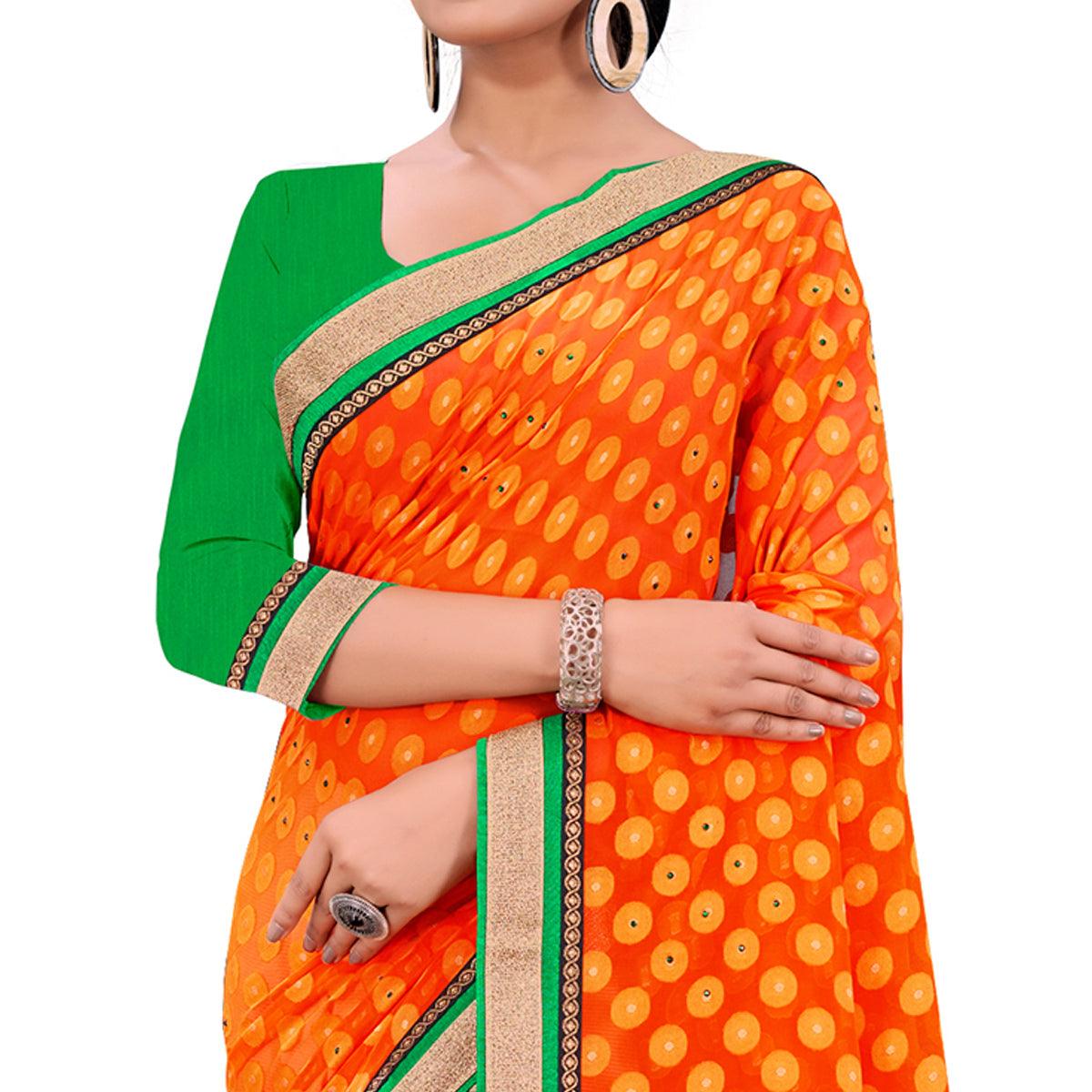Graceful Orange-Beige Colored Party Wear  Georgette Half-Half Saree - Peachmode