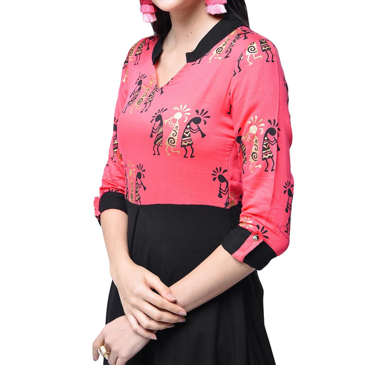 Anouk Women Fuchsia Pink & Black Striped A-Line Kurta - Absolutely Desi