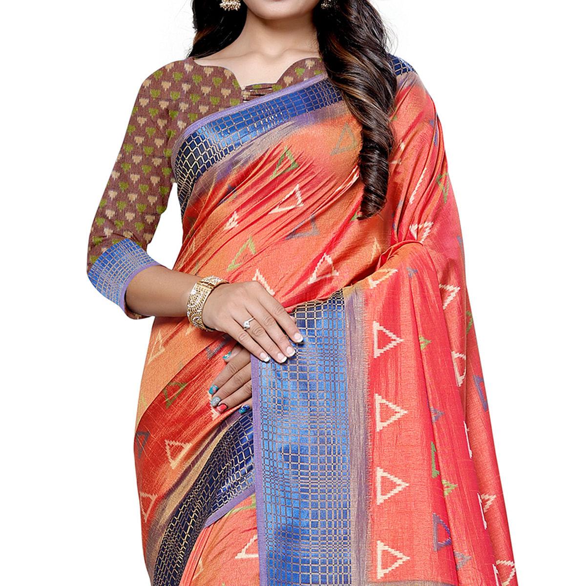 Graceful Pink Colored Casual Printed Art Silk Saree - Peachmode
