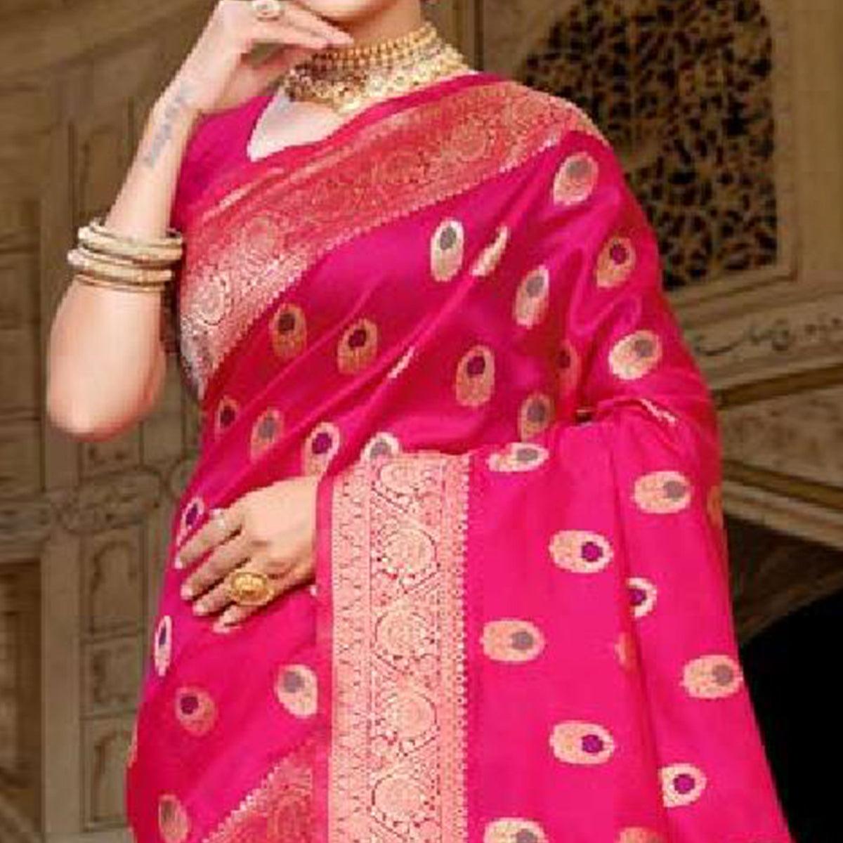 Graceful Pink Colored Festive Wear Woven Art Silk Saree - Peachmode