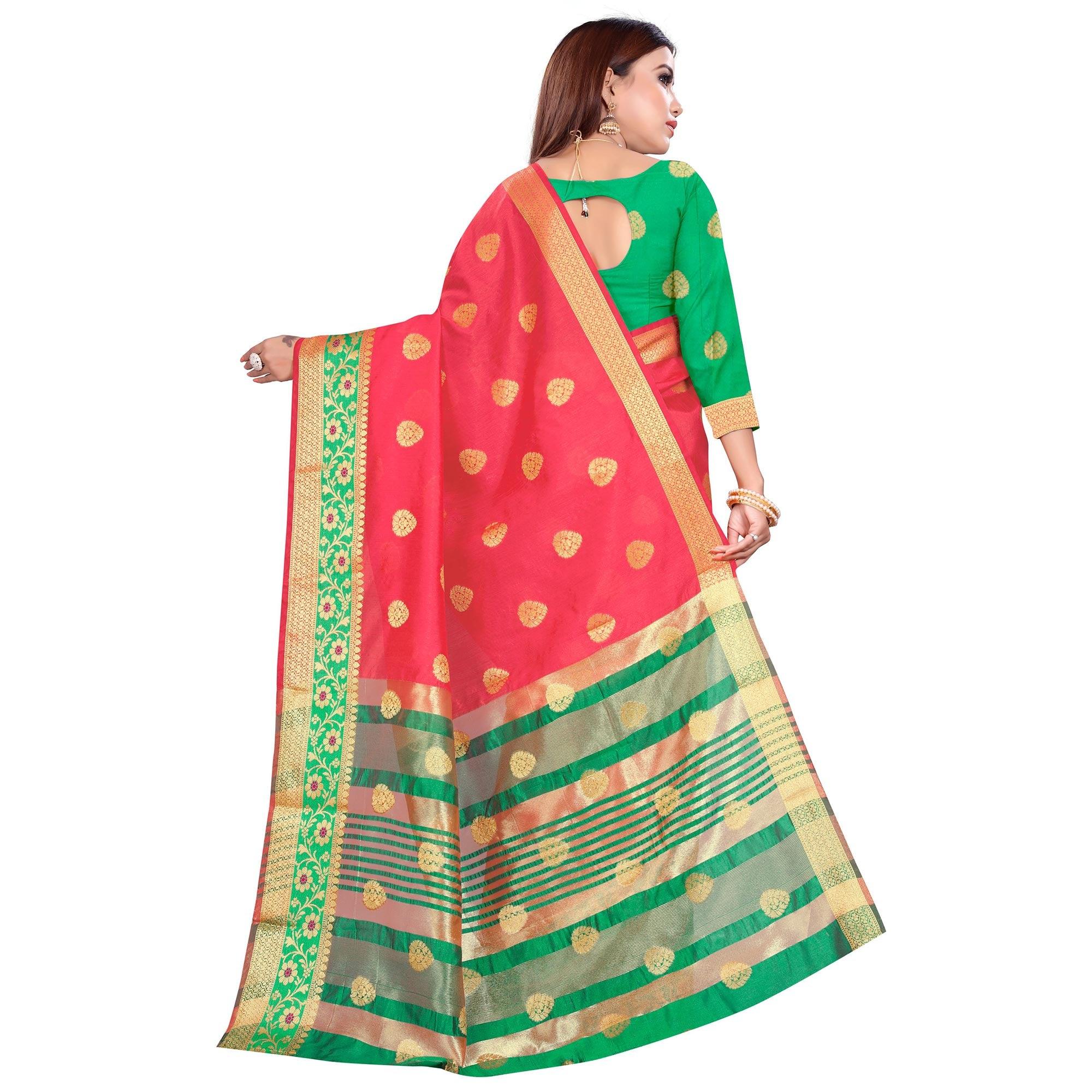 Graceful Pink Colored Festive Wear Woven Art Silk Saree - Peachmode