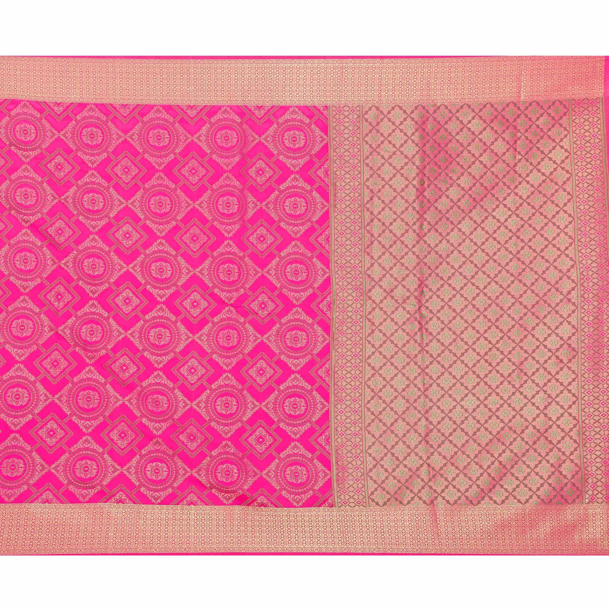 Graceful Pink Colored Festive Wear Woven Banarasi Silk Saree - Peachmode