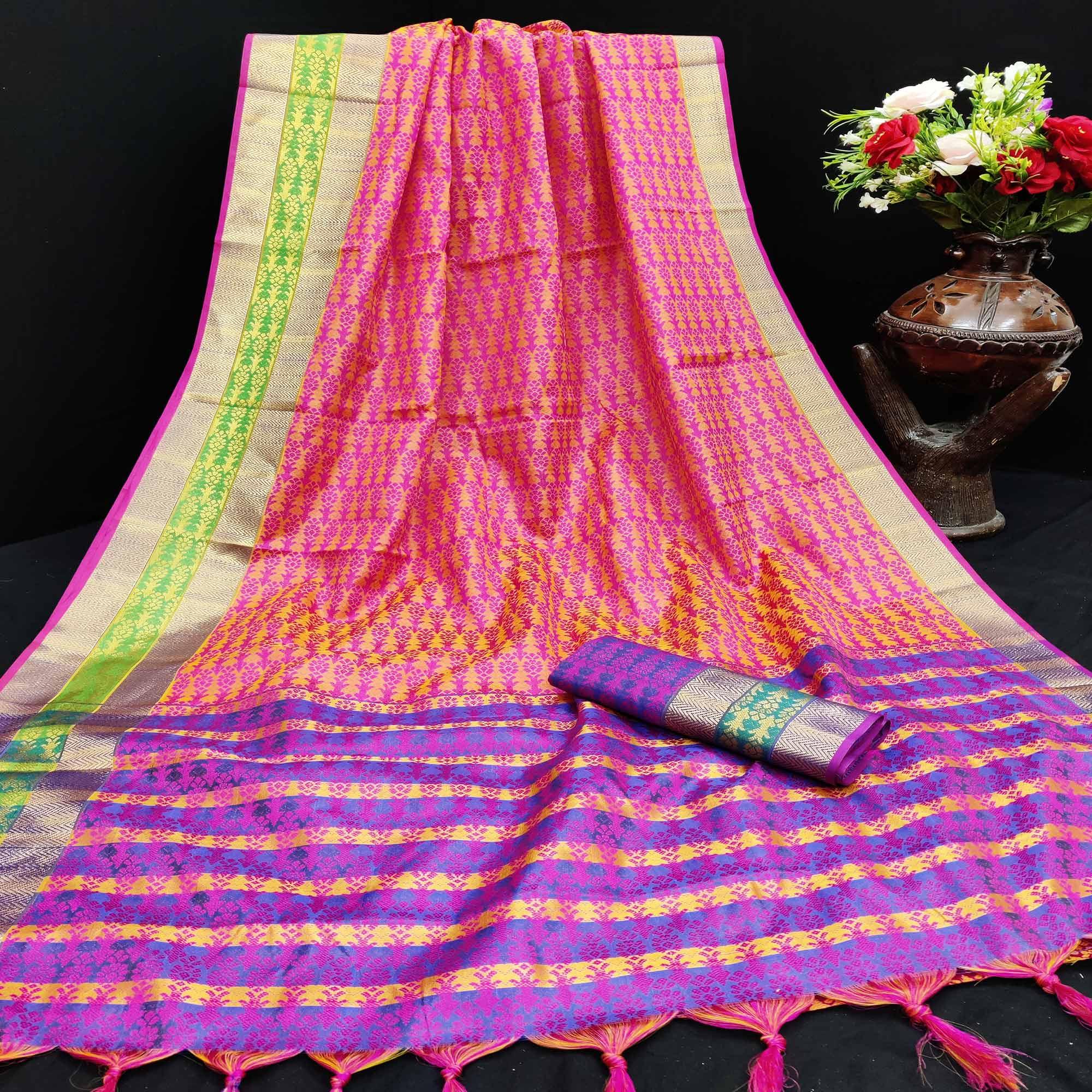Graceful Pink Colored Festive Wear Woven Jacqaurd Silk Saree - Peachmode