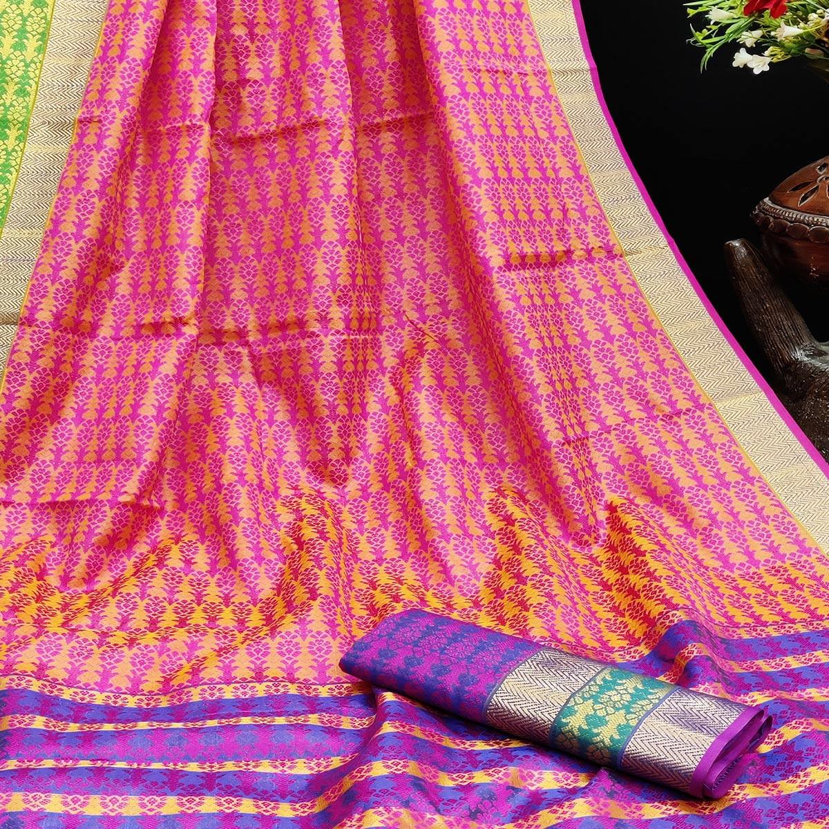 Graceful Pink Colored Festive Wear Woven Jacqaurd Silk Saree - Peachmode