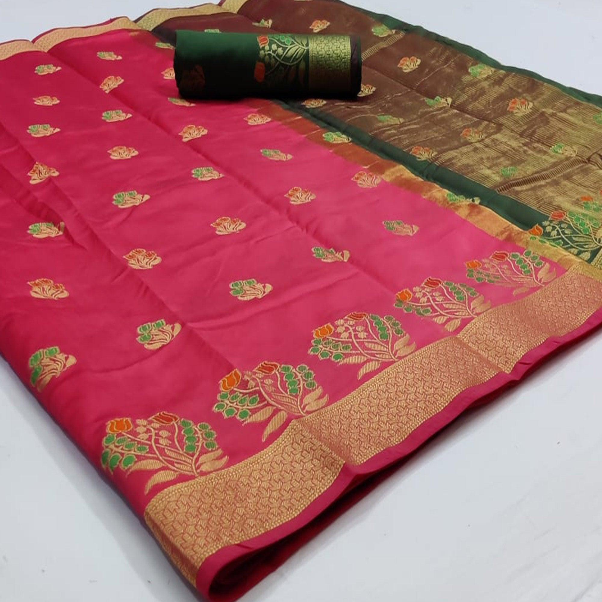 Graceful Pink Colored Festive Wear Woven Soft Silk Saree - Peachmode
