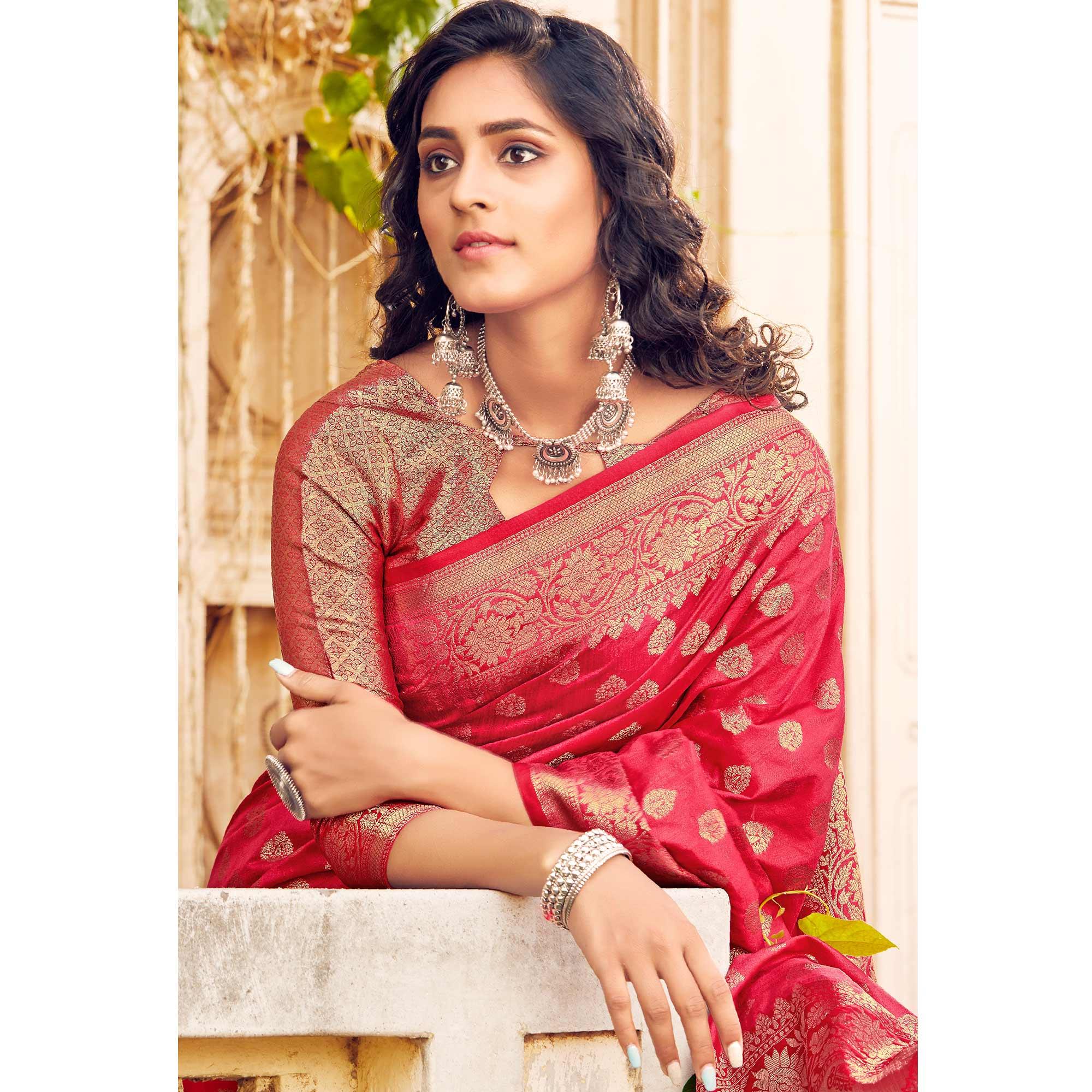 Graceful Pink Coloured Designer Partywear Weaving Silk Saree - Peachmode
