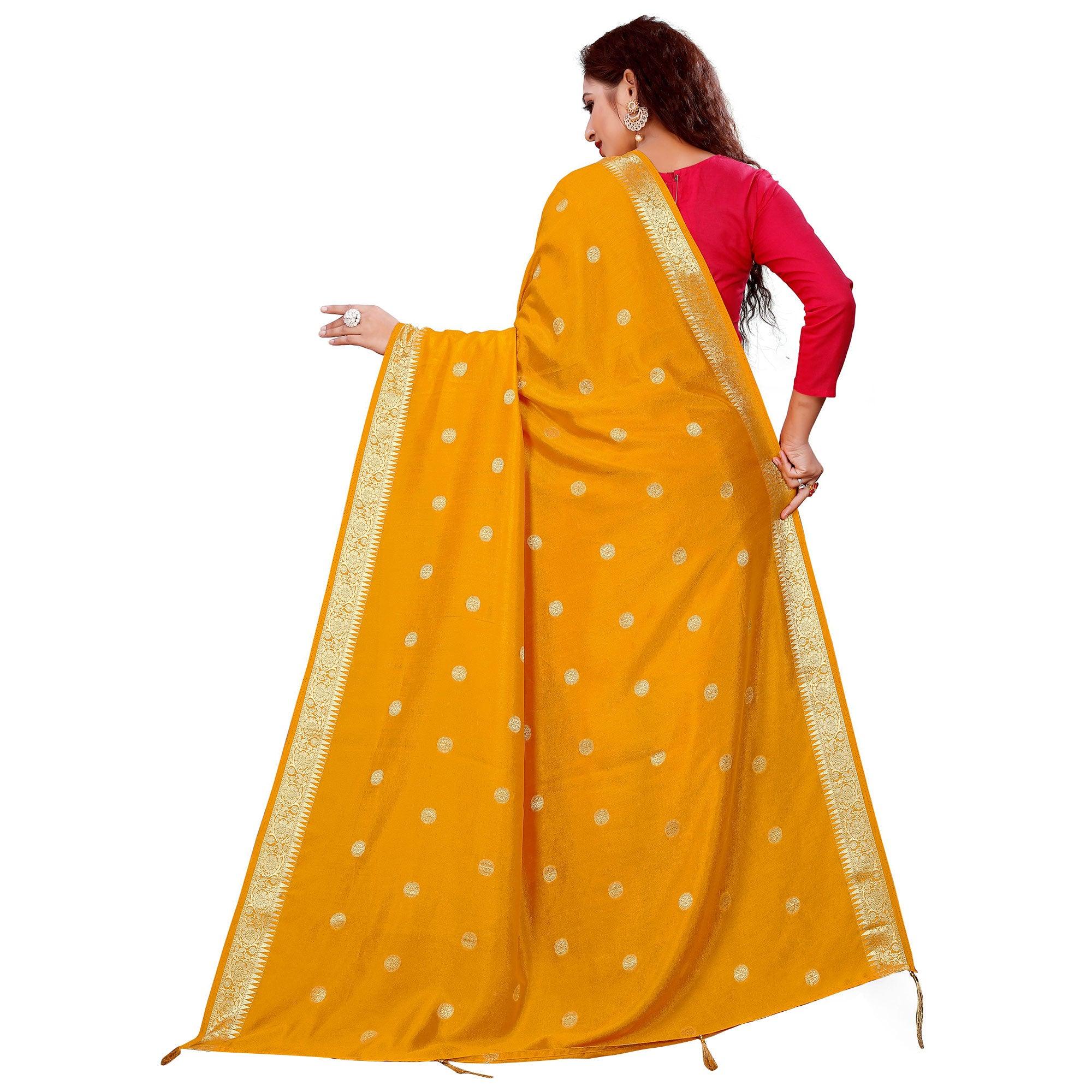 Graceful Yellow Colored Festive Wear Woven Art Silk-Viscose Dupatta With Tassels - Peachmode