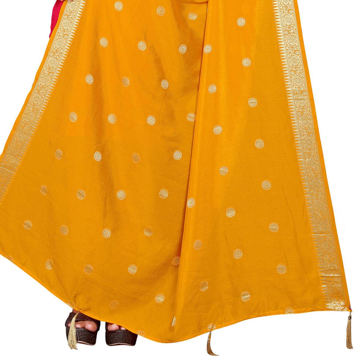 Graceful Yellow Colored Festive Wear Woven Art Silk-Viscose Dupatta With Tassels - Peachmode