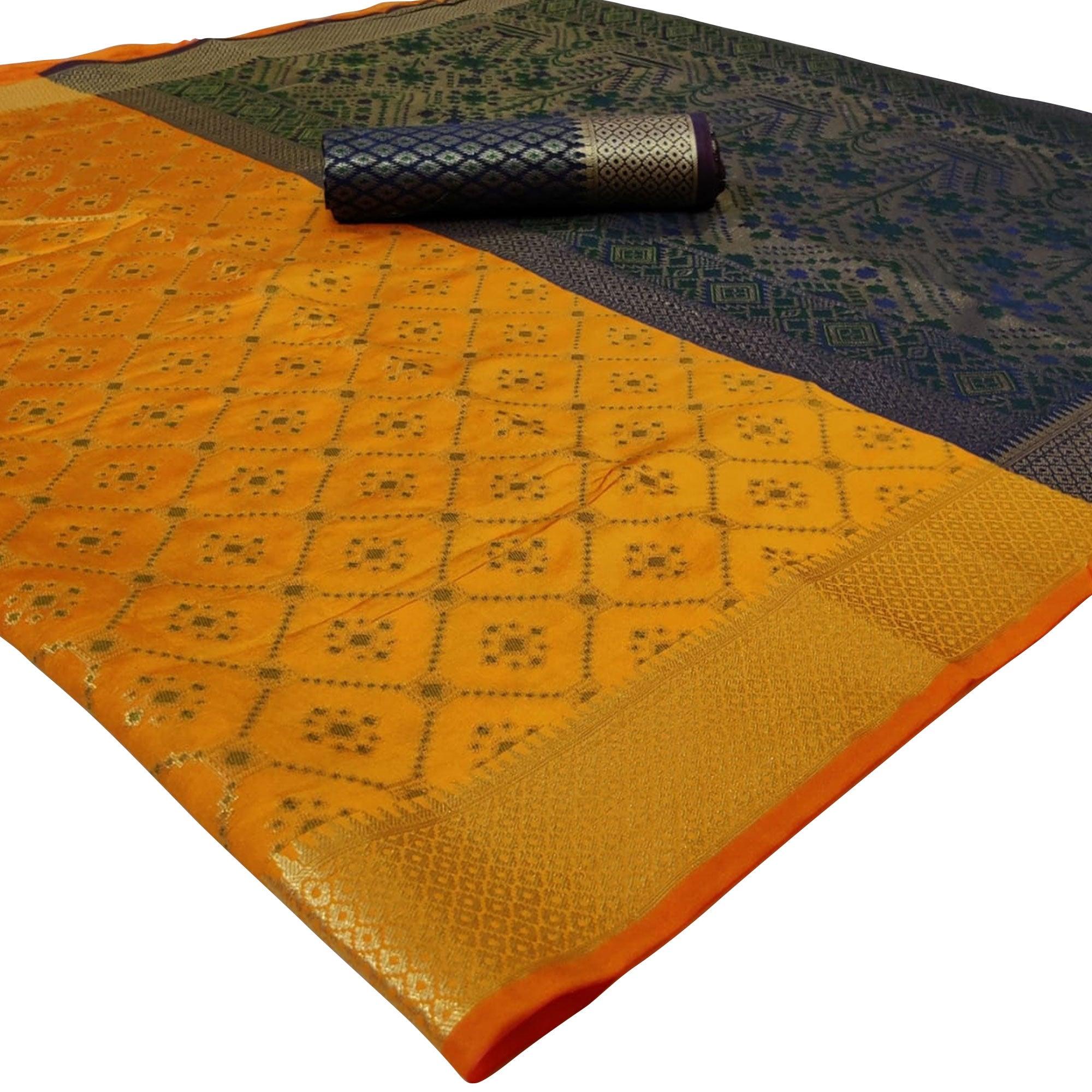 Graceful Yellow Colored Festive Wear Woven Silk Saree - Peachmode