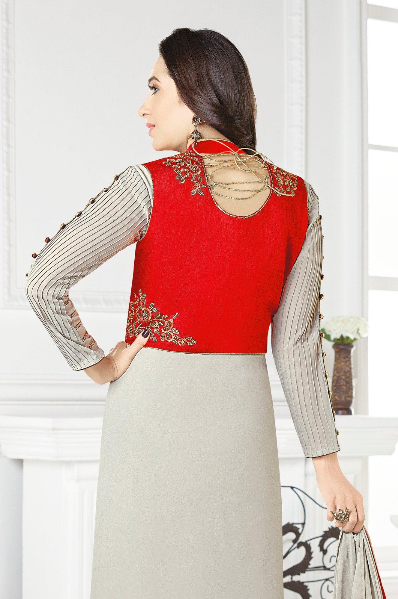 Gray Embroidered Georgette Salwar Suit - Peachmode