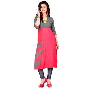 Gray-Pink Colored Casual Rayon Kurti - Peachmode