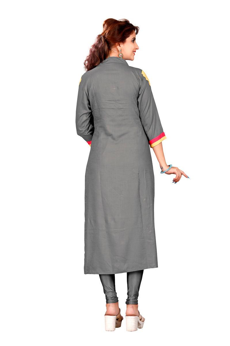 Gray-Pink Colored Casual Rayon Kurti - Peachmode