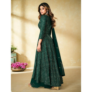 Green Blue Partywear Embellished With Embroidered Georgette Palazzo Suit - Peachmode