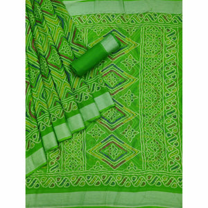 Green Casual Wear Bandhani Printed Chiffon Saree - Peachmode