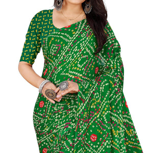 Green Casual Wear Bandhani Printed Georgette Saree - Peachmode