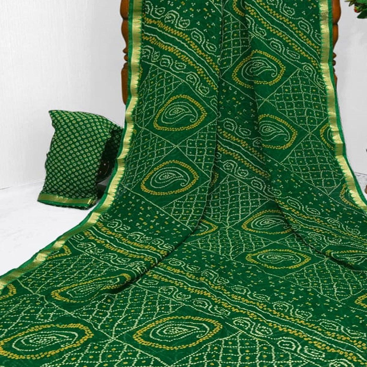 Green Casual Wear Bandhani Printed Georgette Saree With Designer Border - Peachmode