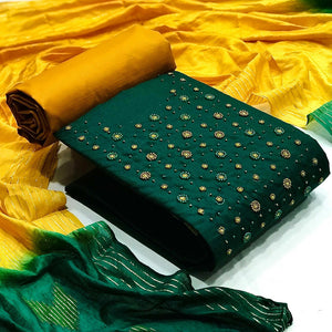 Green Casual Wear Beads Handwork Pure Cotton Dress Material - Peachmode