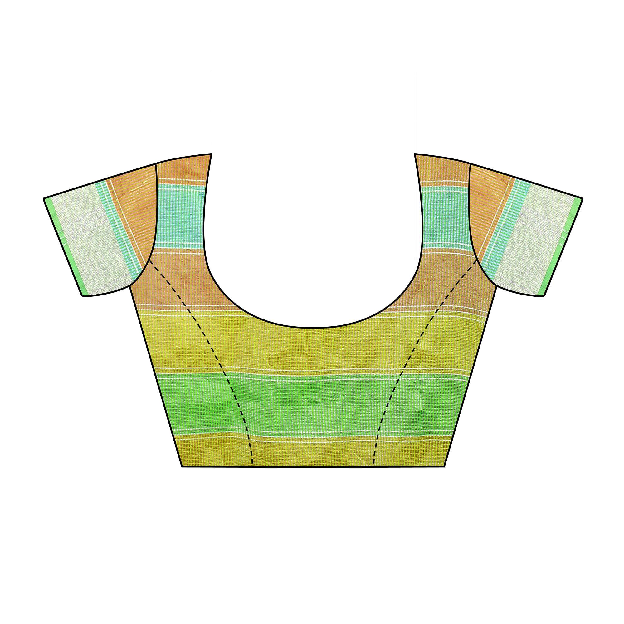 Green Casual Wear Checks Printed Silk Saree With Border - Peachmode