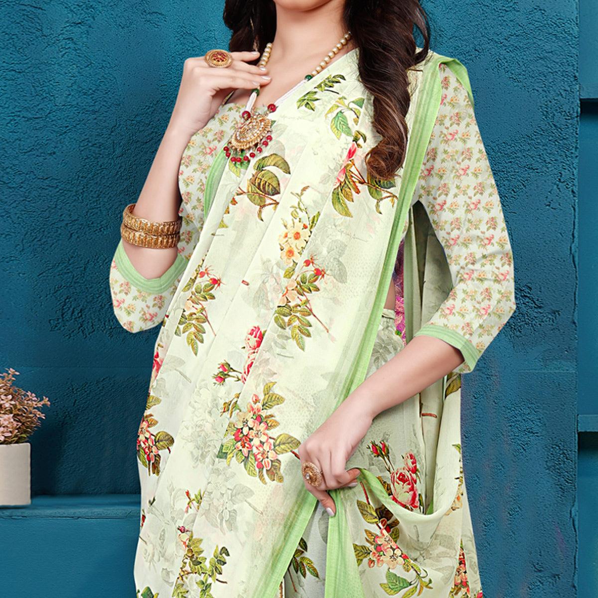 Green Casual Wear Digital Printed Georgette Saree - Peachmode
