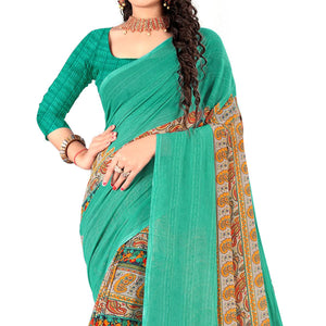 Green Casual Wear Digital Printed Heavy Georgette Saree - Peachmode