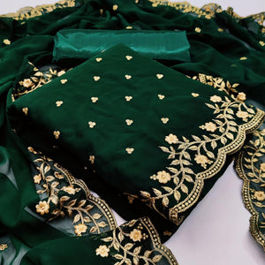 Green Casual Wear Embroidered Georgette Dress Material - Peachmode