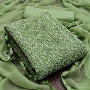 Green Casual Wear Embroidered Georgette Dress Material - Peachmode