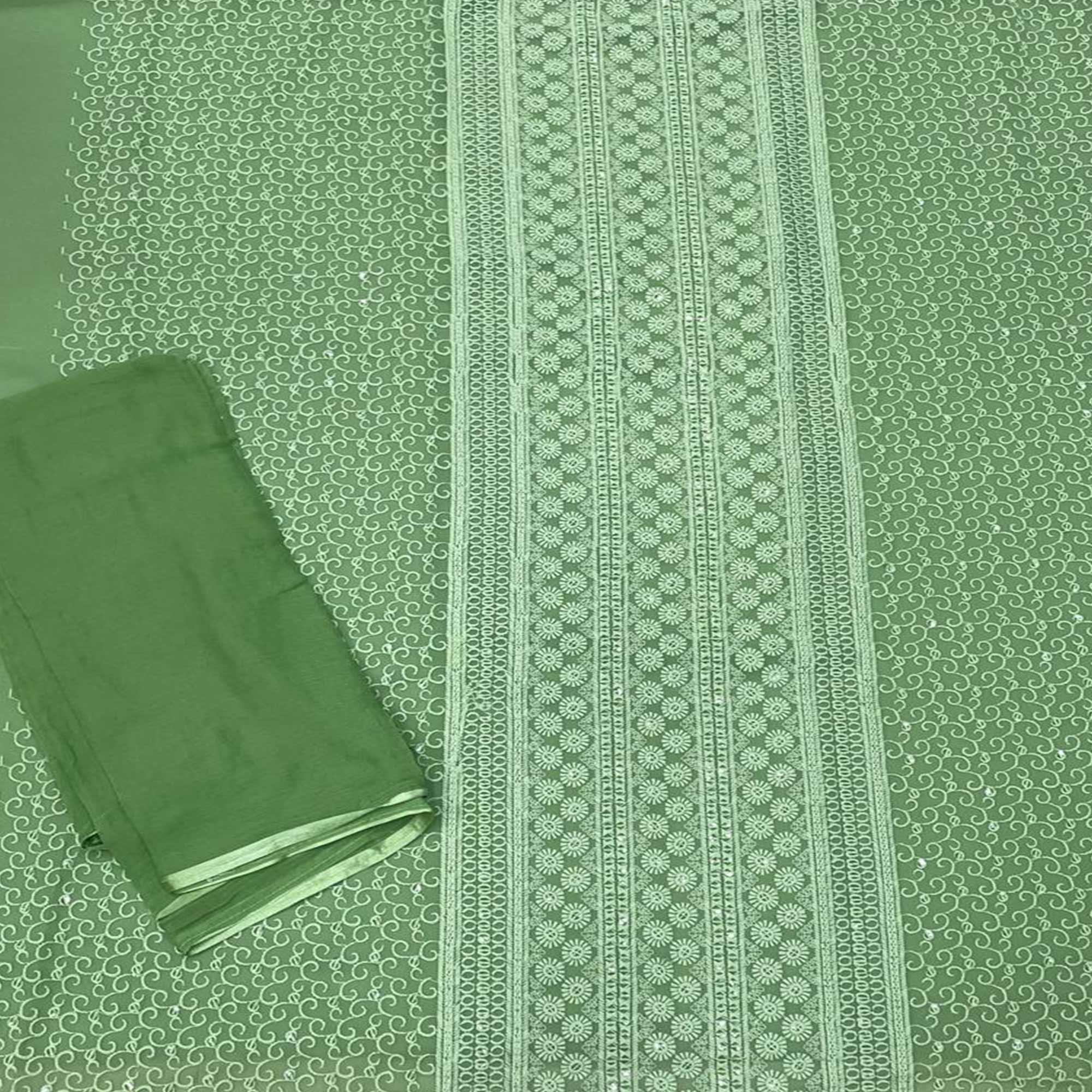 Green Casual Wear Embroidered Georgette Dress Material - Peachmode