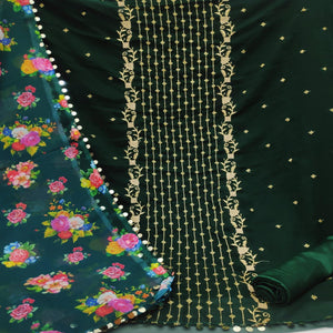 Green Casual Wear Embroidered Georgette Dress Material - Peachmode