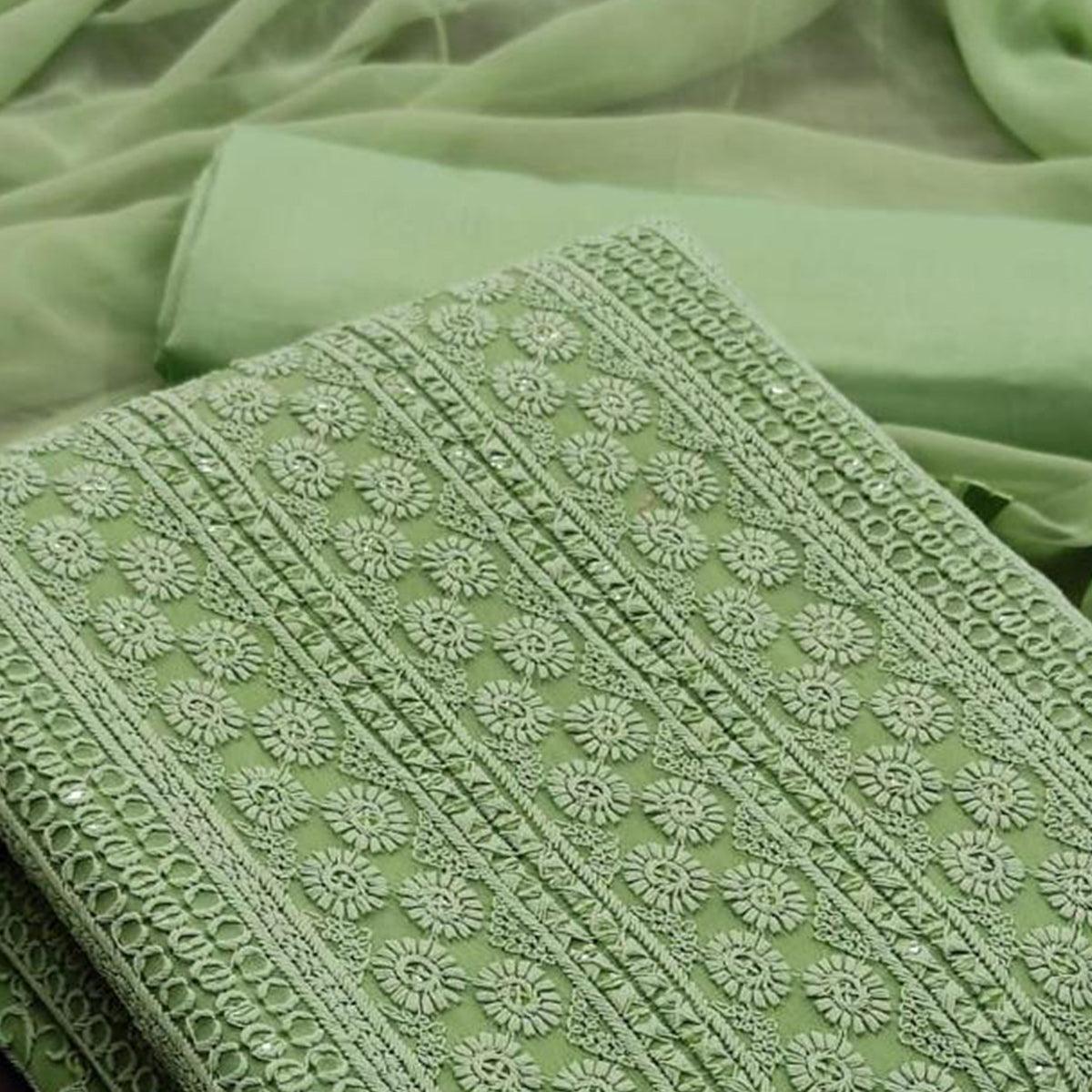 Green Casual Wear Embroidered Georgette Dress Material - Peachmode