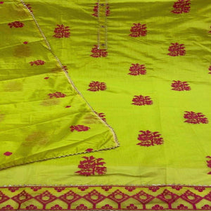 Green Casual Wear Embroidered Modal Silk Dress Material - Peachmode