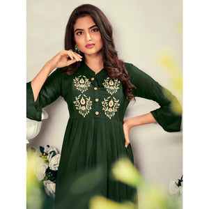 Green Casual Wear Embroidered Rayon Maternity Kurti - Peachmode