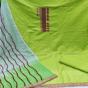 Green Casual Wear Embroidery Work Poly Cotton Dress Material - Peachmode