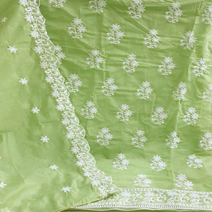 Green Casual Wear Floral Embroidered Chanderi Dress Material - Peachmode