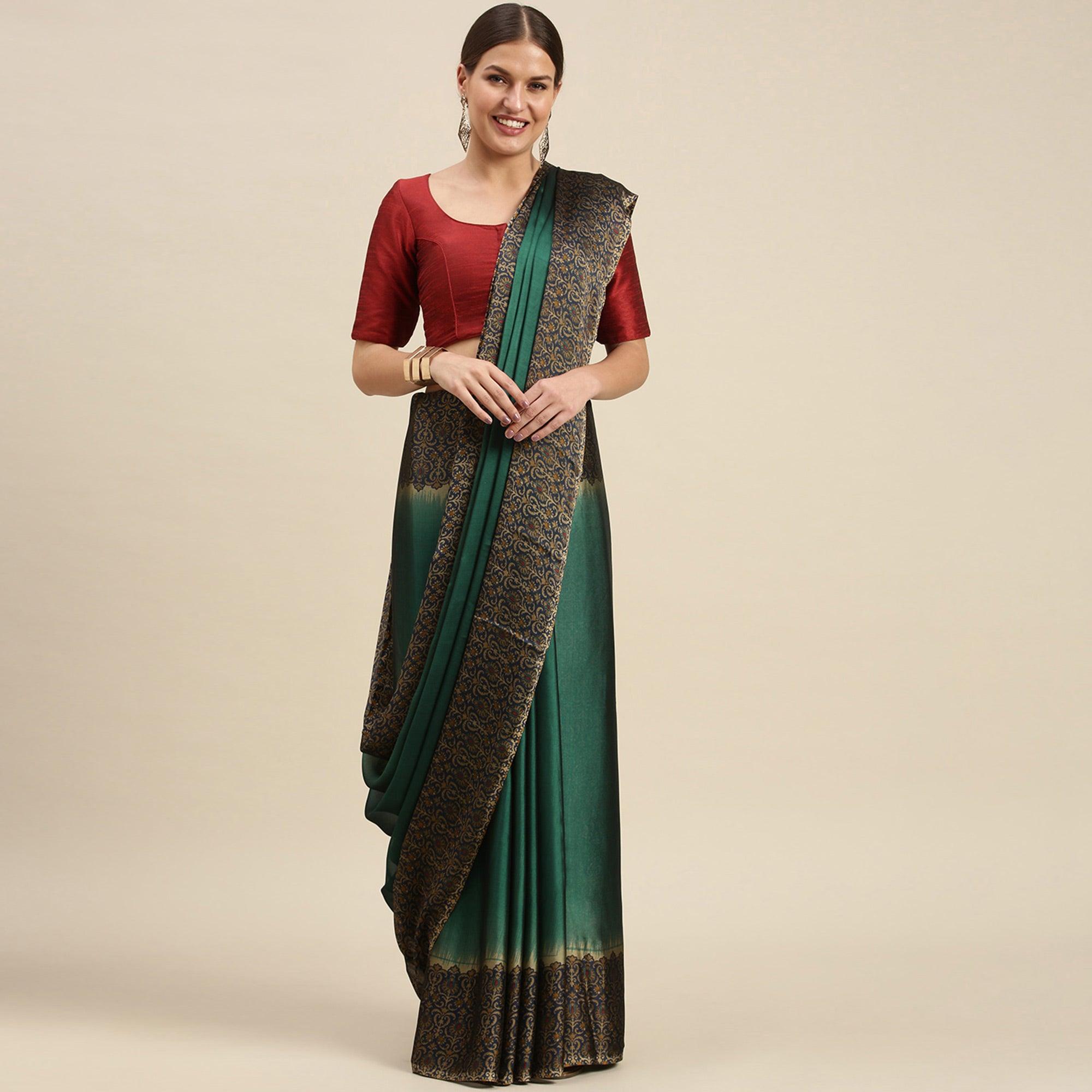 Green Casual Wear Printed Art Silk Saree - Peachmode