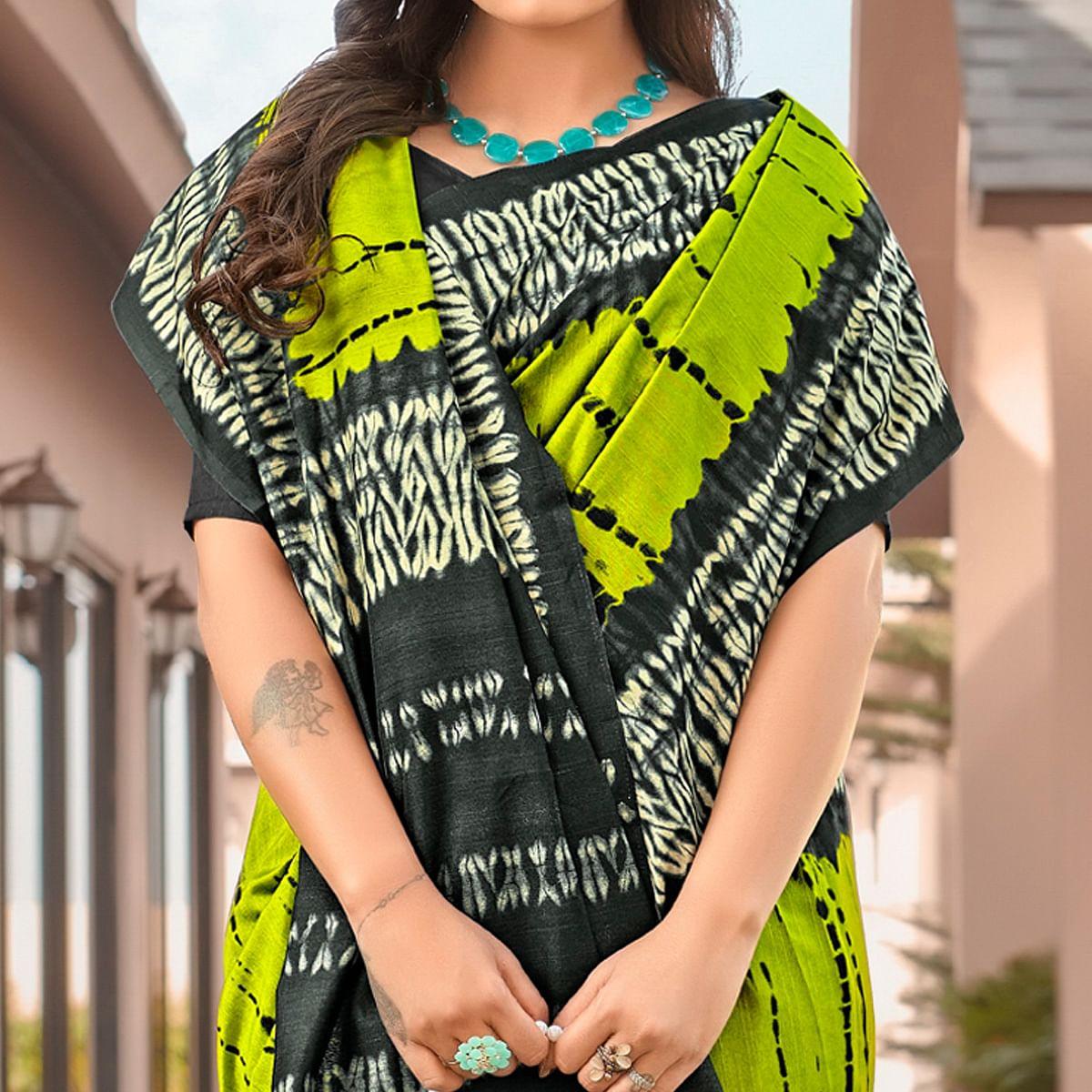 Green Casual Wear Printed Bhagalpuri Sarees - Peachmode