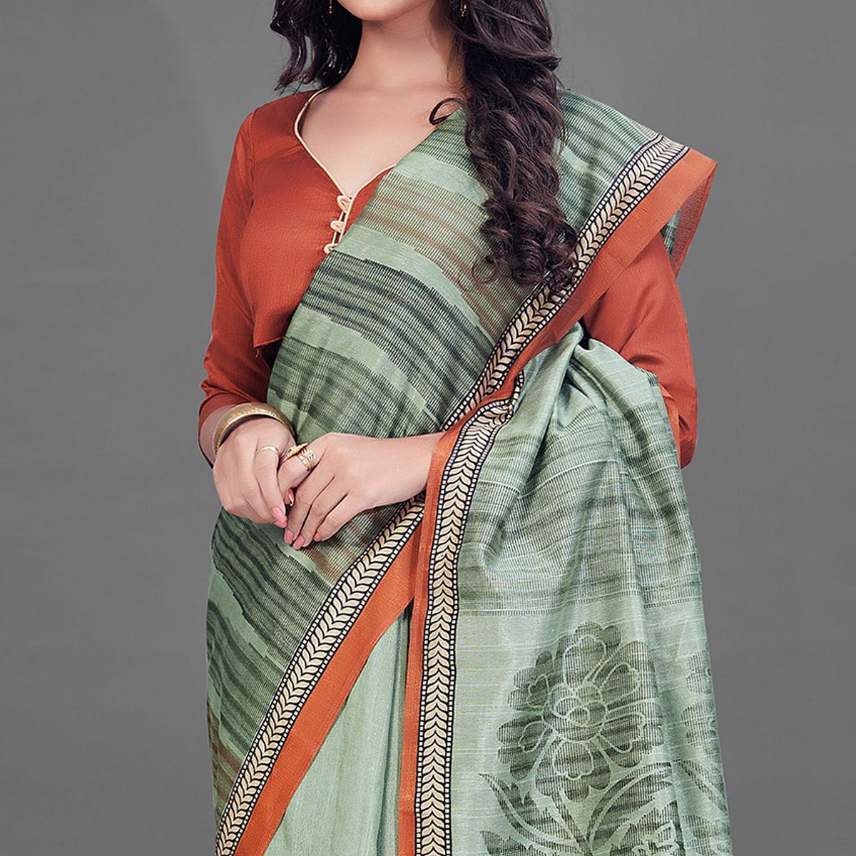 Green Casual Wear Printed Bhagalpuri Silk Saree - Peachmode