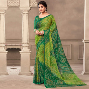 Green Casual Wear Printed Chiffon Saree - Peachmode