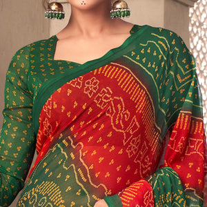 Green Casual Wear Printed Chiffon Saree - Peachmode