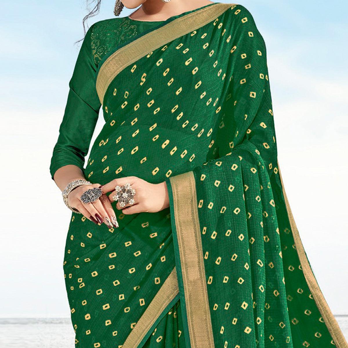 Green  Casual Wear Printed Chiffon Saree - Peachmode