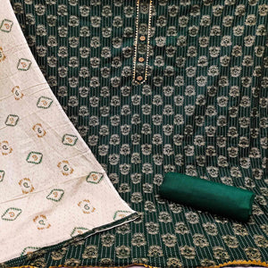 Green Casual Wear Printed Cotton Dress Material - Peachmode