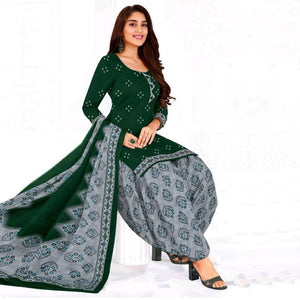 Green Casual Wear Printed Leon Patiala Dress Material - Peachmode