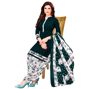 Green Casual Wear Printed Leon Patiala Dress Material - Peachmode