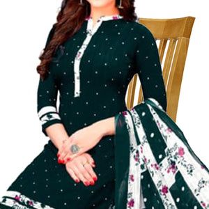 Green Casual Wear Printed Leon Patiala Dress Material - Peachmode