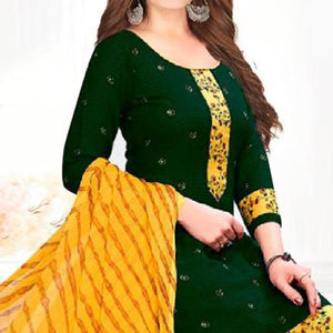 Green Casual Wear Printed Leon Patiala Dress Material - Peachmode