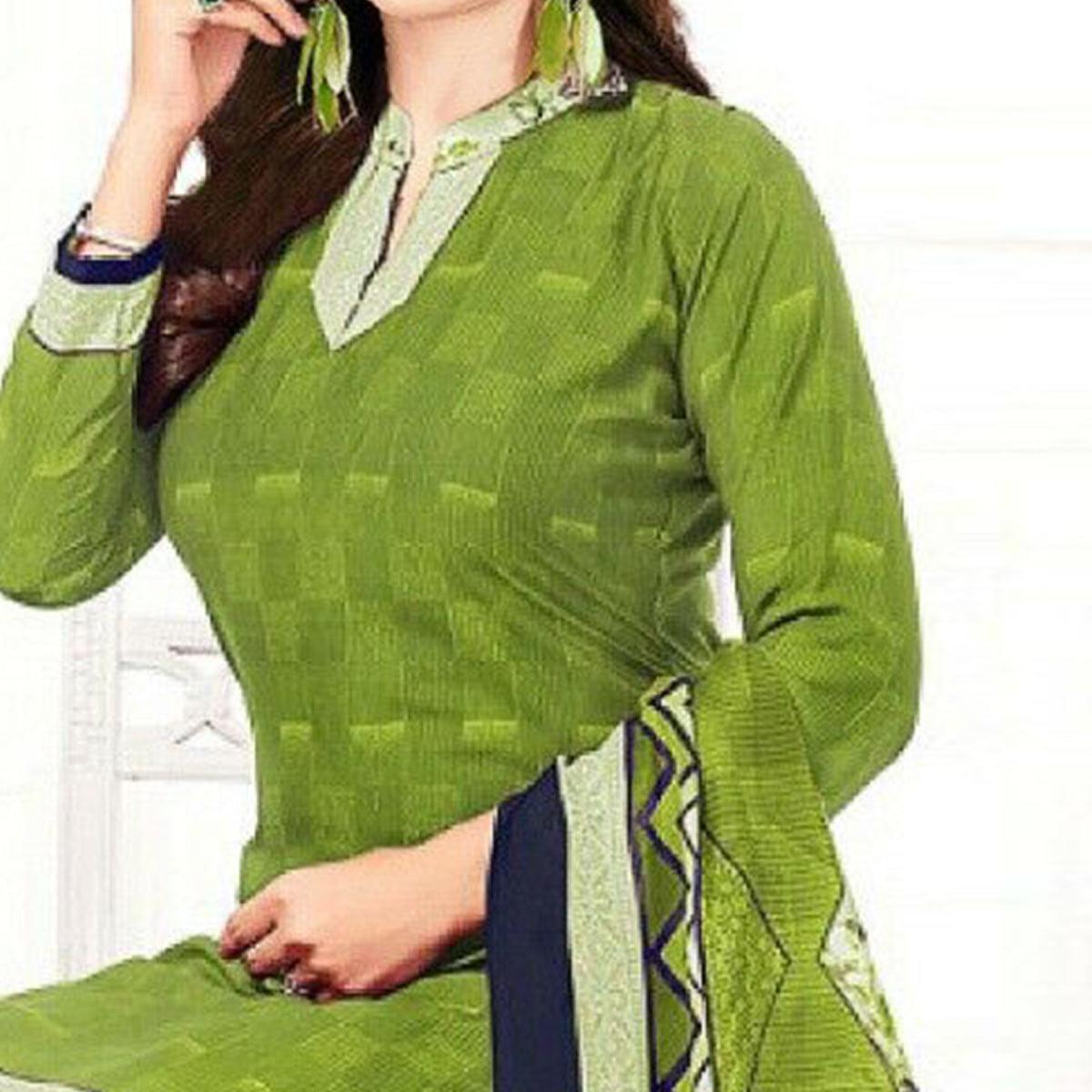 Green Casual Wear Printed Leon Patiala Dress Material - Peachmode