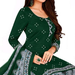 Green Casual Wear Printed Leon Patiala Dress Material - Peachmode