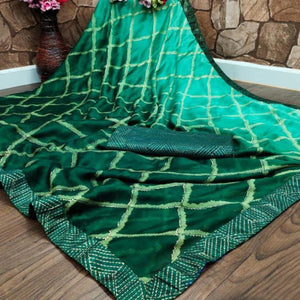 Green Casual Wear Printed Moss Chiffon Saree - Peachmode